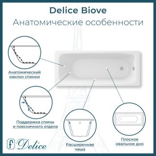Ванна чугунная Delice Biove DLR220509R-AS 170x75 с ручками